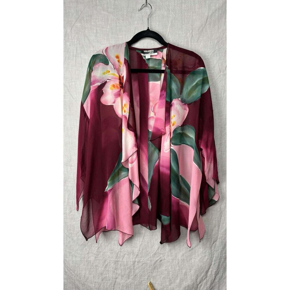 Yolanda Lorente Hand Painted Silk Kimono Cardigan Shawl Coverup Wrap Boho